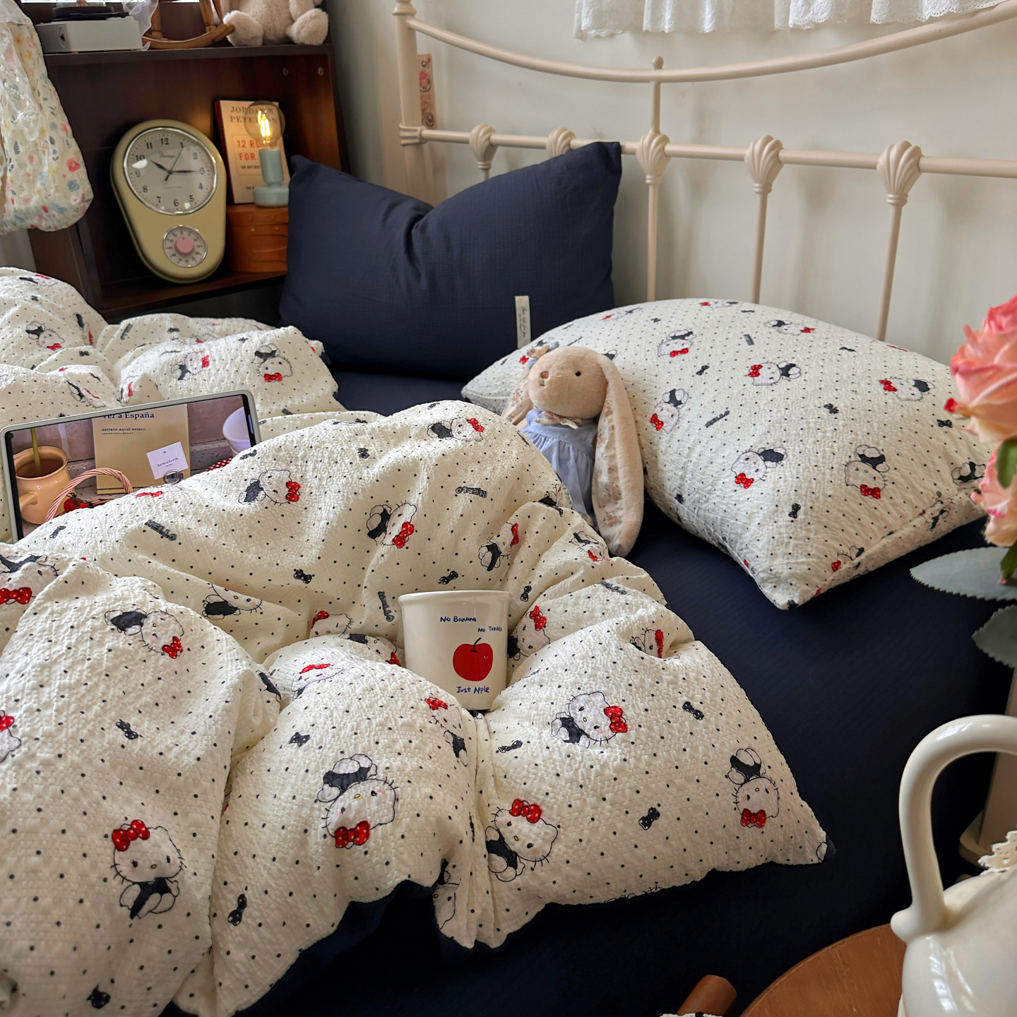 Class a Maternal and Infant Grade Soft Puff Cotton Four-Piece Set, Cute and Fresh Style, Student Dormitory Three-Piece Bedding Set