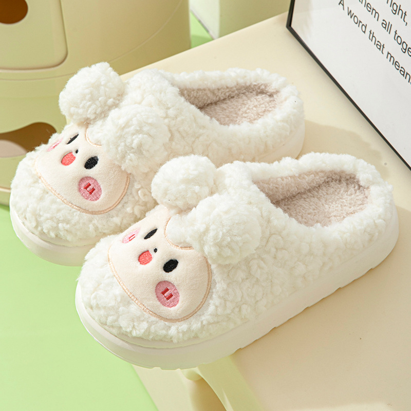 Adultos de dibujos animados zapatillas de algodón interior mujer conejo bola peluche lindos cómodos y cálidos impresión oso pareja zapatillas hombre