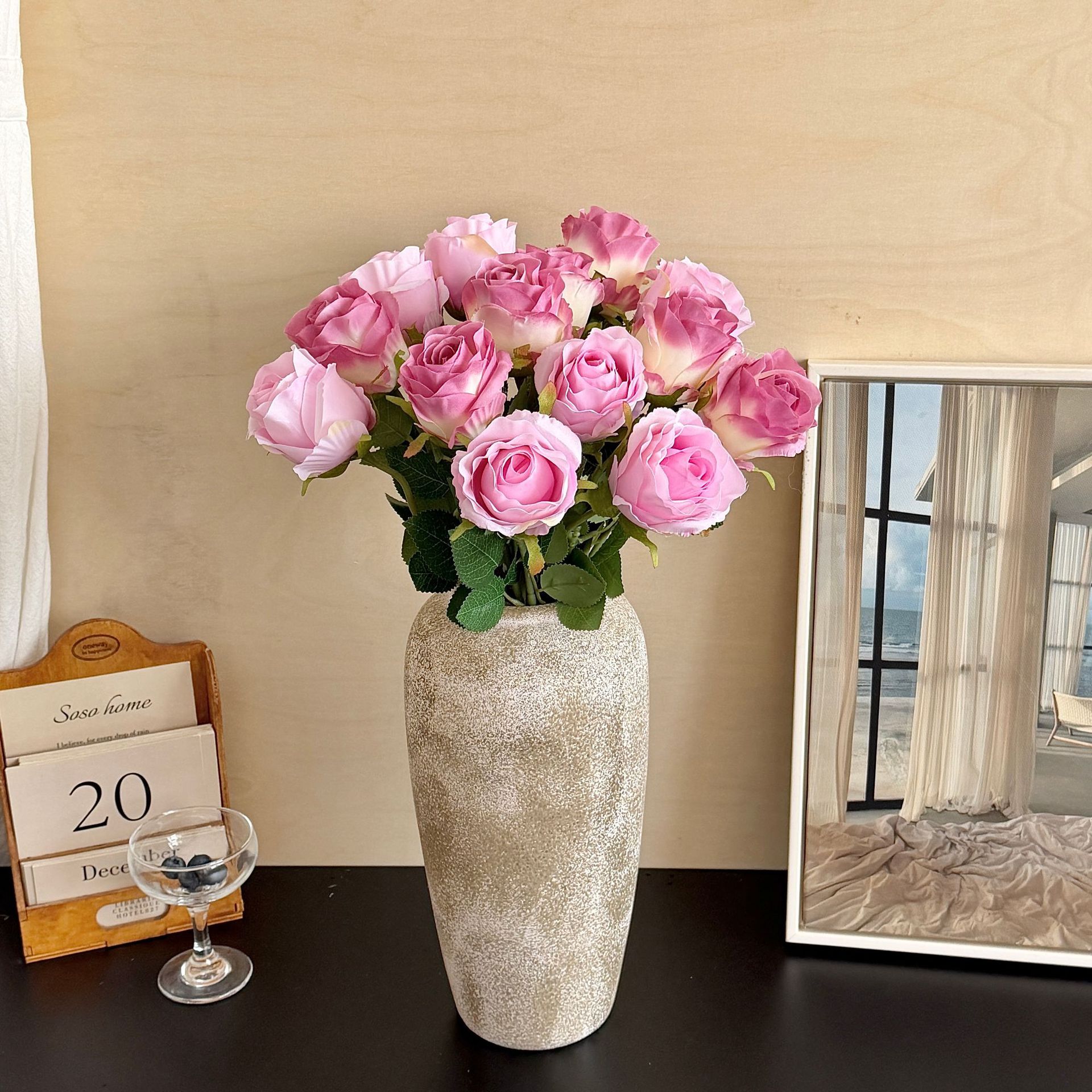 Rosas búlgaras de alta calidad imitación de seda ramo de flores falsas decoración de decoración de la mesa interior de la sala de estar