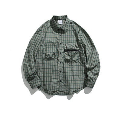 City goods 2023 Spring new pattern The chest pocket decorate Long sleeve lattice shirt leisure time shirt