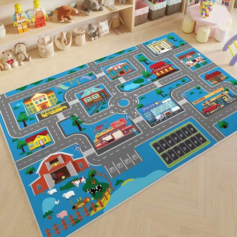 Traffic Track Carpet Kidsren's Early Education Kindergarten Educational Game Baby Crawling Living Room Bedroom Cooling Toy Mat
