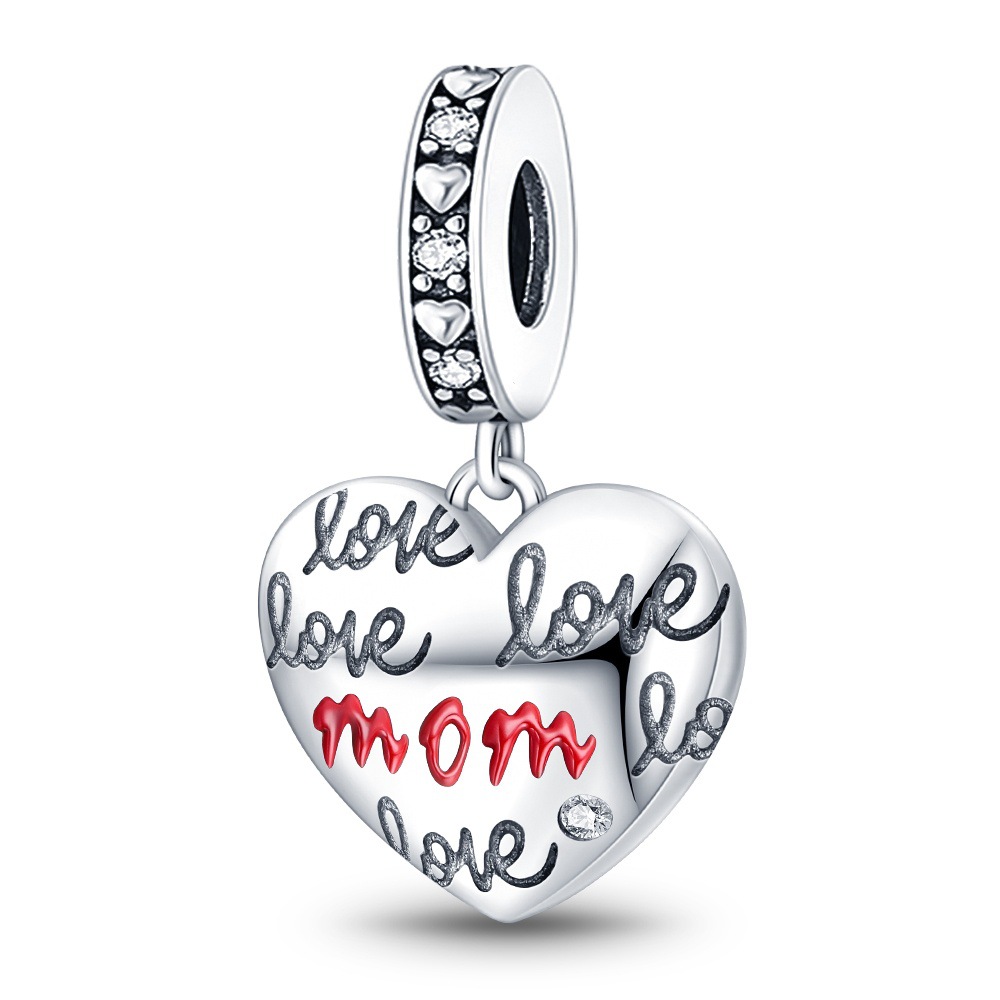 Wholesale European And American Amazon Hot Silver Plated Mother's Day Heart-Shaped Blessing Pendant Birthday Gift Diy Ornament Accessories display picture 18
