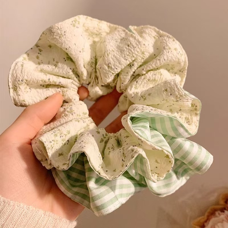 39#녹색 꽃무늬 머리끈