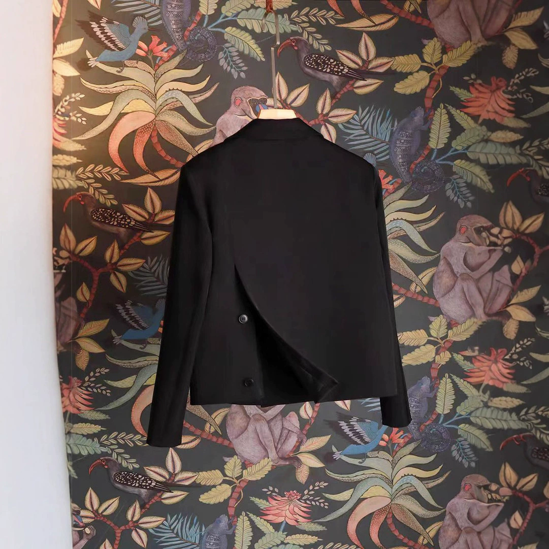 Черный короткий женский костюм, миниатюрная куртка весны и осени, нишевый элитный топ, элегантный повседневный костюм.