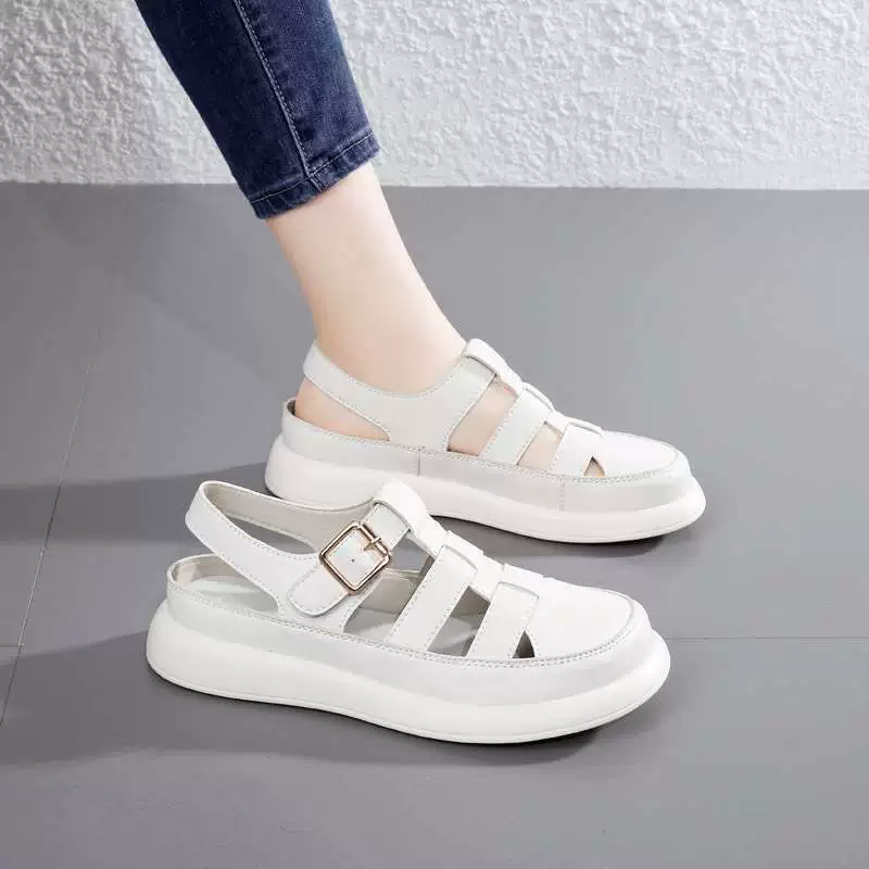 Летние женские сандалии больших размеров 41-43, римские сандалии для женщин 2025, новые туфли с вырезом для беременных, белые туфли.
