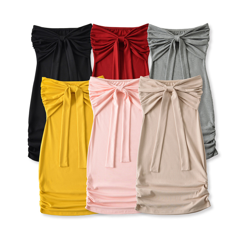 Bow-Tie Strapless Dress for Women Summer New Sexy Strapless Hip-Covering Waist Super Short Mini Skirt
