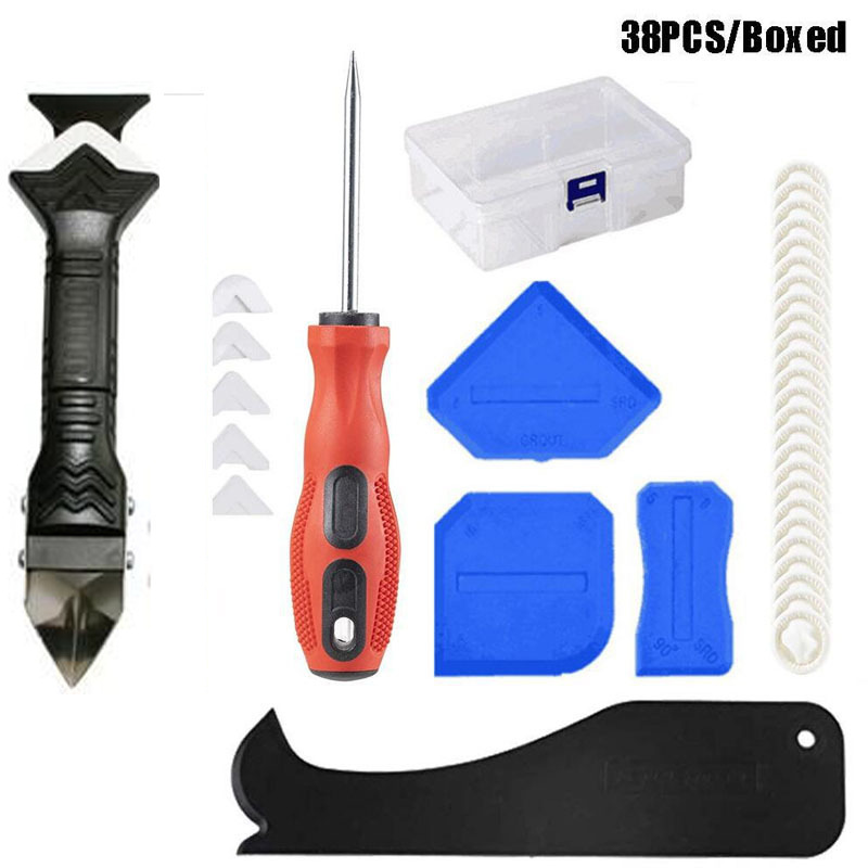 跨境38件套盒装3合1金属刀刮刀硅胶套件填缝工具开器乳胶手指套