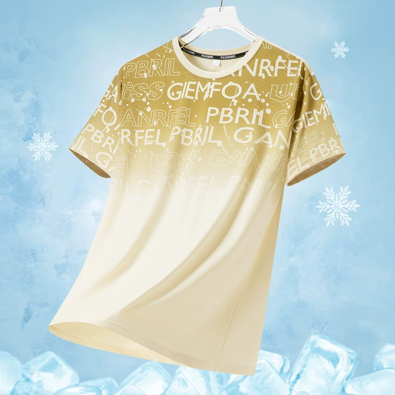 Новая стильная камуфляжная футболка из ледяного шелка с короткими рукавами для мужчин молодого и среднего возраста, летняя тонкая свободная спортивная быстросохнущая футболка высокого качества.