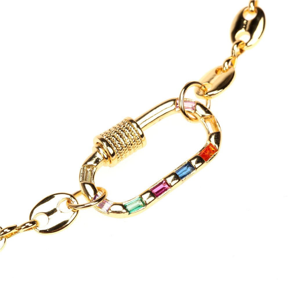 fashion vintage pig nose chain stitching micro zircon copper necklace bracelet set wholesale nihaojewelrypicture13
