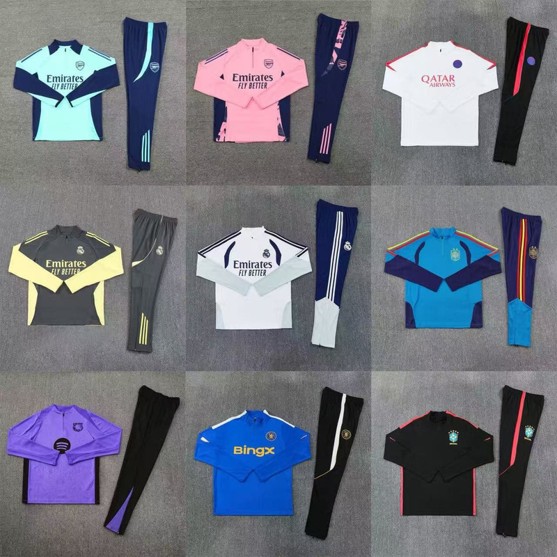 Wholesale Real Madrid Arsenal Chelsea Ajax France Brazil Winter Long-Sleeved Half-Zip Training Uniforms