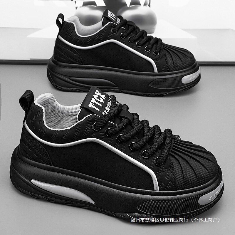 Men's Summer Leather Waterproof and Non-Slip Youth Sports Black Leather Shoes Kitchen Flat Shoes Thick-Soled Work Trendy Shoes