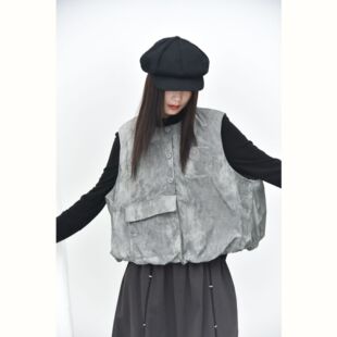 [Mountain] Japanese Retro Tie-Dye Flip Cover Large Pocket Design Rubber Pendulum Pulp Cotton Vest 6559#