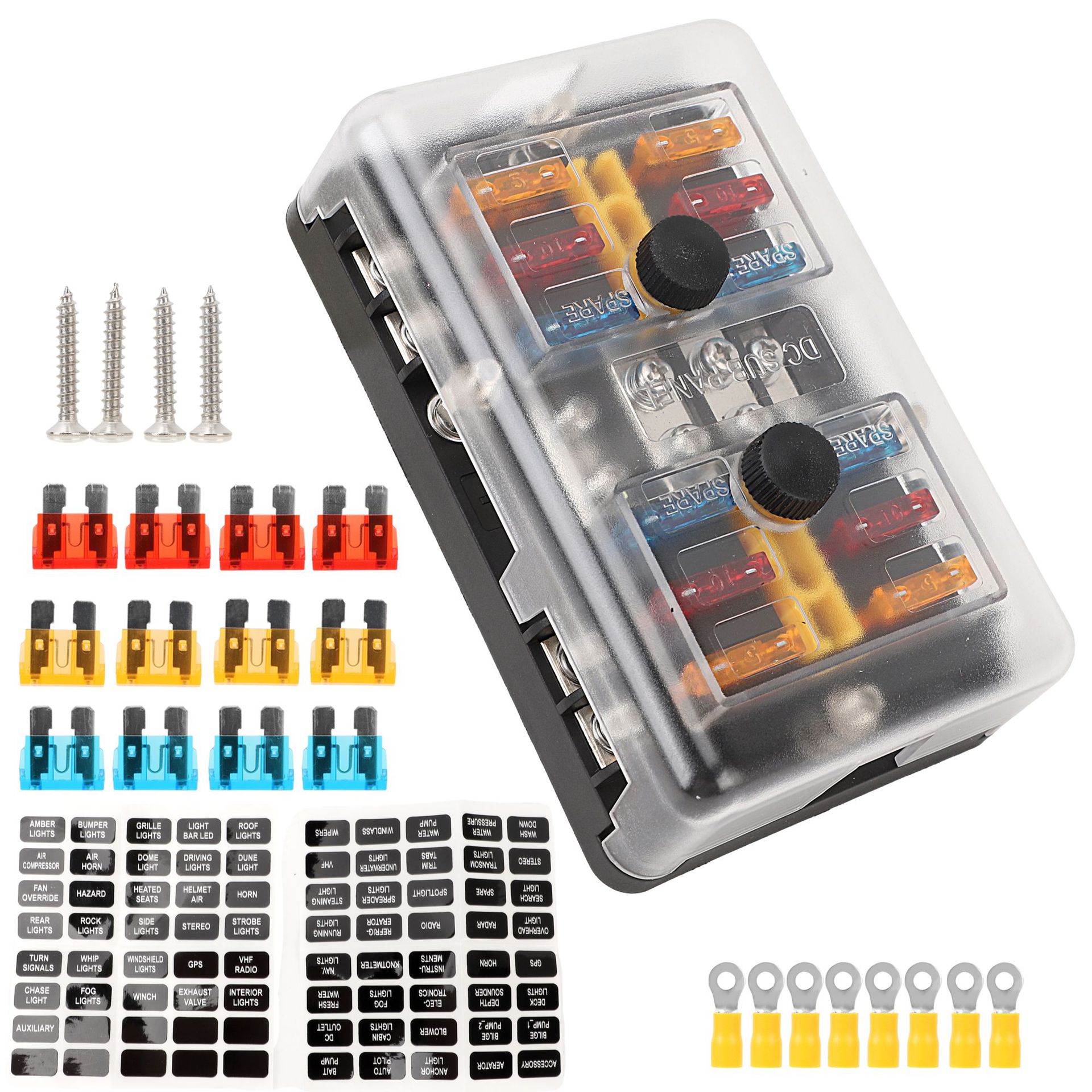 2024新款双电池保险丝盒4+4 保险丝座带负极 8路保险丝盒套装