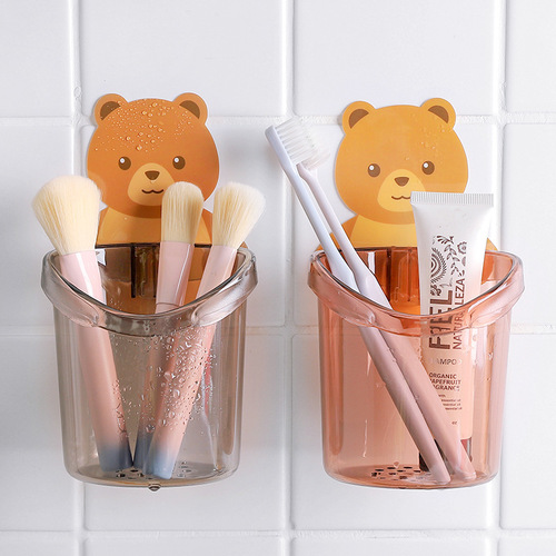 Bear Wall Sticky Cup Rack Drainage Toothbrush Rack Bathroom Wall Cup Sticker Wall Holder Storage Cup Sticky Storage Hanging