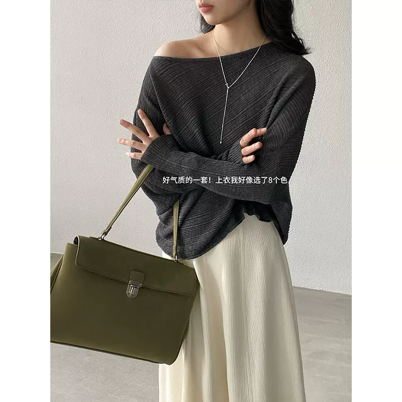 江左  韩系氛围感早春蝙蝠袖针织衫女2026慵懒不规则百搭上衣9103