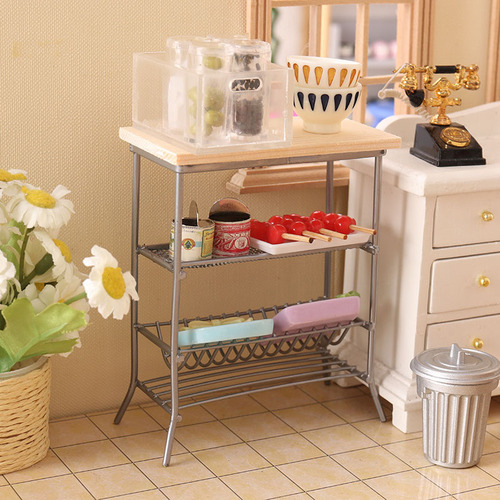 Miniature Food Play Mini Furniture 1:12 Scale Bookshelf Kitchen Iron Shelf Display Rack Dollhouse
