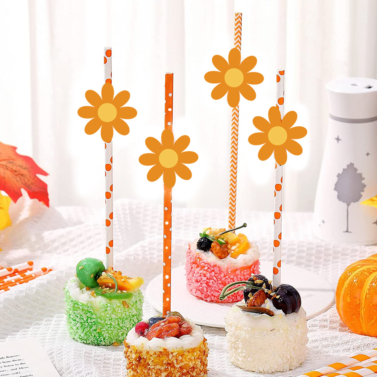 Margarita Rosa pequeña flor papel paja creativa fábrica en stock al por mayor fiesta creativa decoración de paja con tarjeta