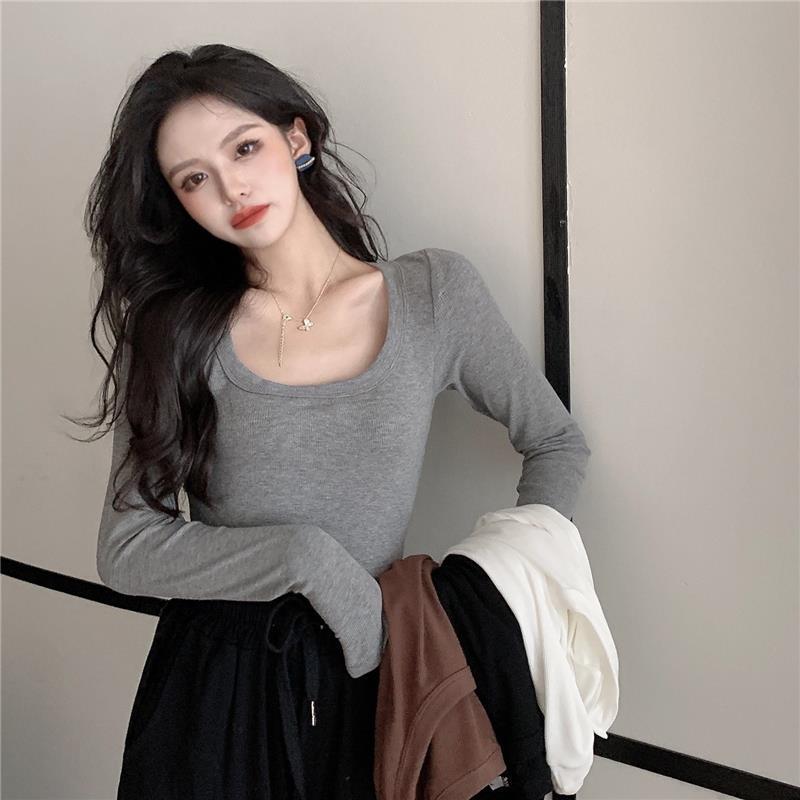 Korean-style Long-sleeved T-shirt Women's Early Autumn New Top Ins All-match Slim-fit Slim-fit High-end Sense Chic Beautiful Base Shirt Korean-style Long-sleeved T-shirt Women's Early Autumn New Top Ins All-match Slim-fit Slim-fit High-end Sense Chic Beautiful Base Shirt