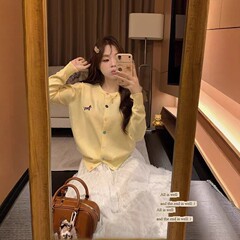 DA661刺绣腊肠狗彩扣毛衣开衫长56-仅供货经销商不退换
