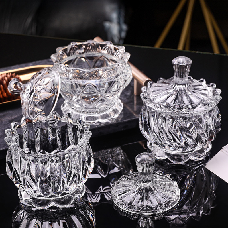 欧式轻奢透明玻璃储物罐糖果罐水晶糖盖结婚装饰干果缸带盖糖果盅