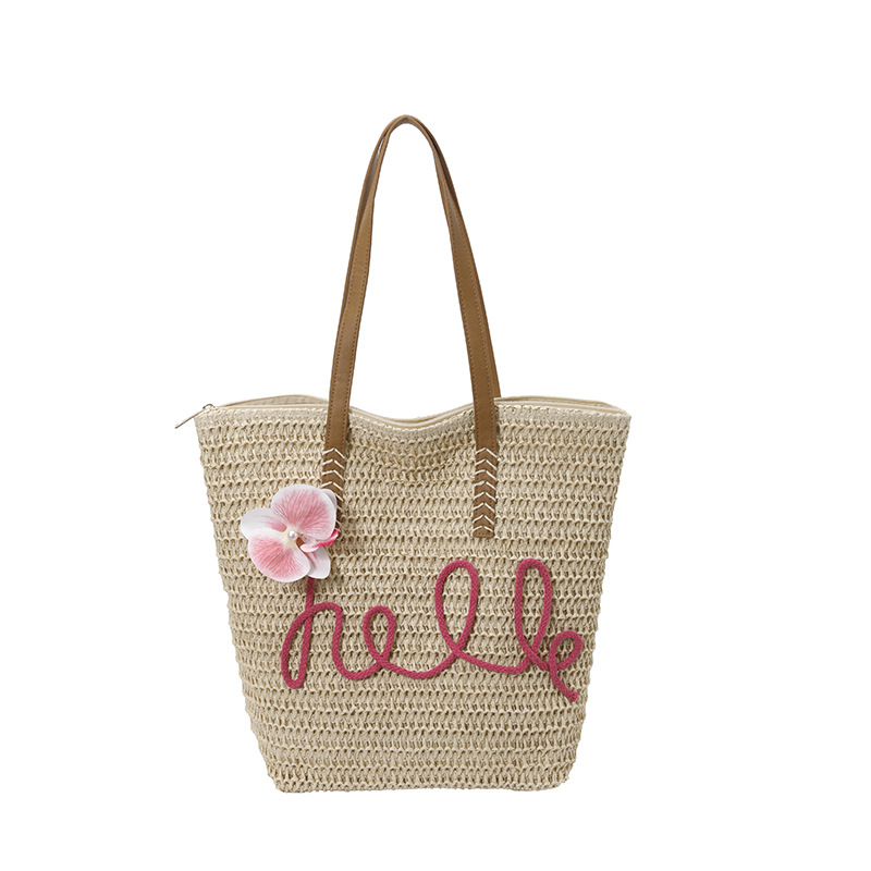 Handmade Rattan Shoulder Bag With Leather Trim Eco Friendly Style_voghion.com