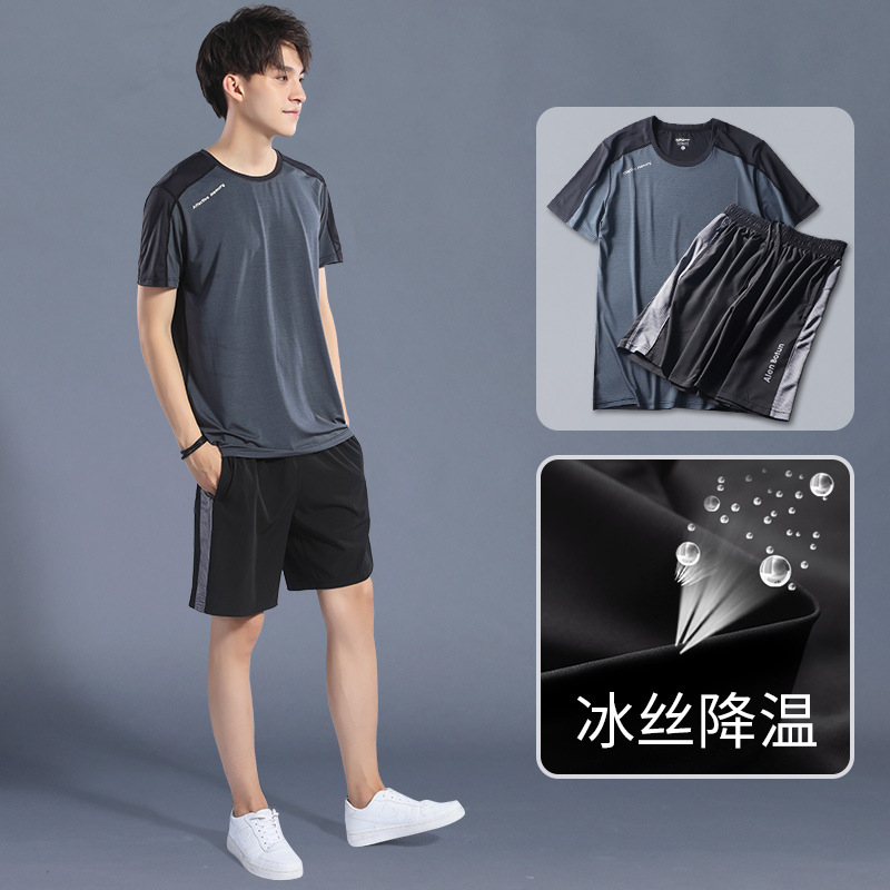 Ropa de fitness para hombres de verano delgada hielo rápido secado ropa de correr suelta juego de baloncesto camiseta transpirable de manga corta