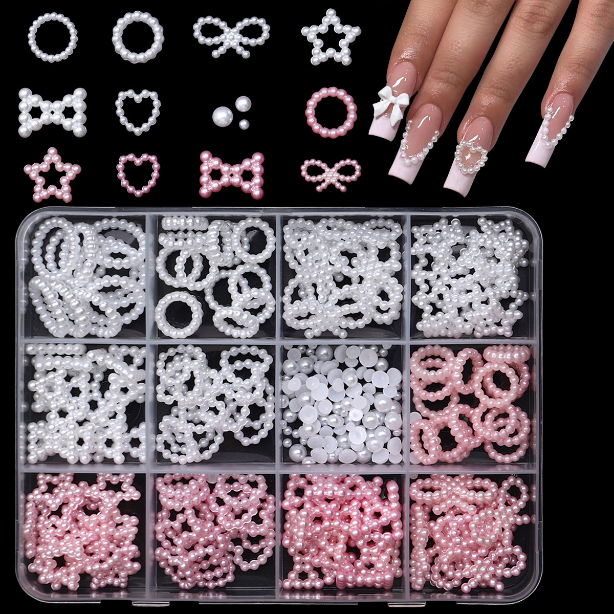 Ventas transfronterizas de mariposa 12 caja de perlas de amor resina diy accesorios de uñas al por mayor