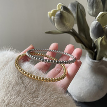 SZ018 小香风卡扣圆珠手镯手环INS简约金珠首饰 钛钢镀金保色新款