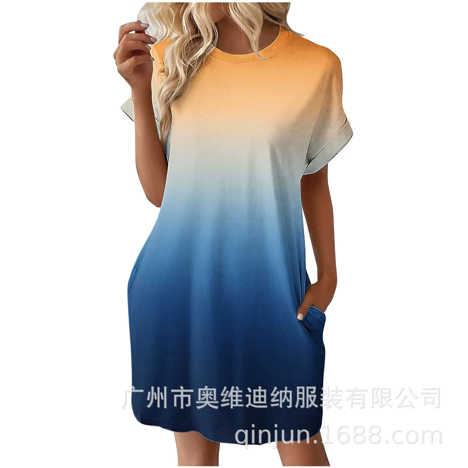 Универсальное Европейское и американское Повседневное платье 2024, Женская свободная футболка средней длины с короткими рукавами Amazon, юбка до колен