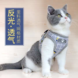 猫牵引绳背心式防挣脱可调节遛猫绳子可爱幼猫外出胸背带猫咪专用