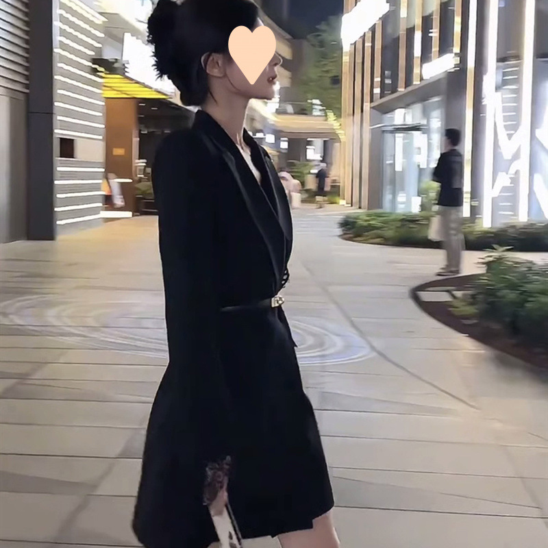 [벨트] 패션 세트 2024 가을 칼라 레이스 스티칭 전문 허리 슬림 블랙 스커트