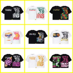 เสื้อยืดแขนสั้นผ้าฝ้ายแท้ทรงหลวม สไตล์อเมริกัน อินเทรนด์ “That's a Awful Lot of Cough Syrup” สำหรับคู่รักผู้ชายและผู้หญิง