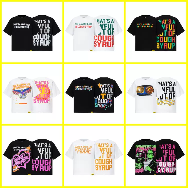 เสื้อยืดแขนสั้นผ้าฝ้ายแท้ทรงหลวม สไตล์อเมริกัน อินเทรนด์ “That's a Awful Lot of Cough Syrup” สำหรับคู่รักผู้ชายและผู้หญิง