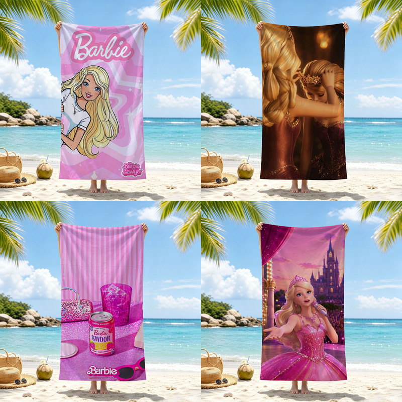 Cross-border classic Barbie girl style themed beach towel, dual-use for swimming pool, bathing, beach, and camping, versatile casual bath towel Cross-border classic Barbie girl style themed beach towel, dual-use for swimming pool, bathing, beach, and camping, versatile casual bath towel