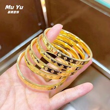 新款亮面幸运草手环女仿金五花手镯黄铜镀金直播货源批发素圈镯子