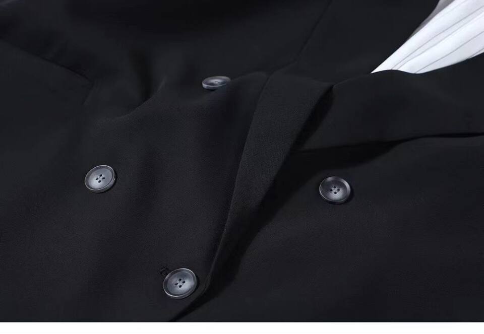 Áo blazer nữ dáng suông rộng phong cách Hàn Quốc, cổ vest một hàng cúc, tay dài — Màu trắng ngà, Màu xám đậm, màu đen chi tiết 12