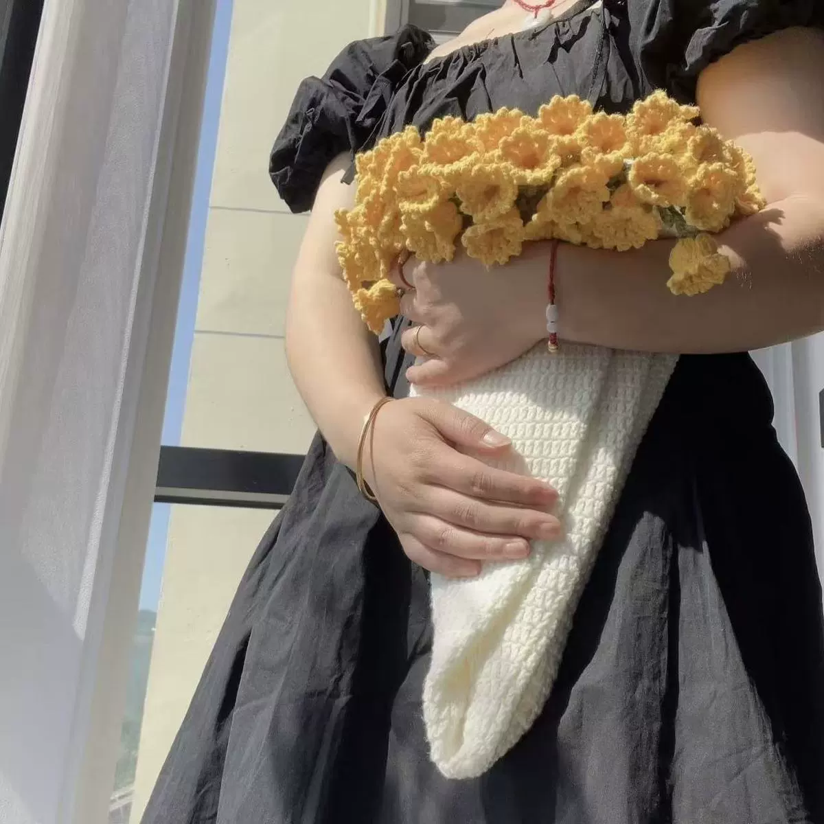 УТКВ набор из тканой стеганой простыни — комплект handmade букета пледа, 80 см, пряжа молочно-карамельного цвета