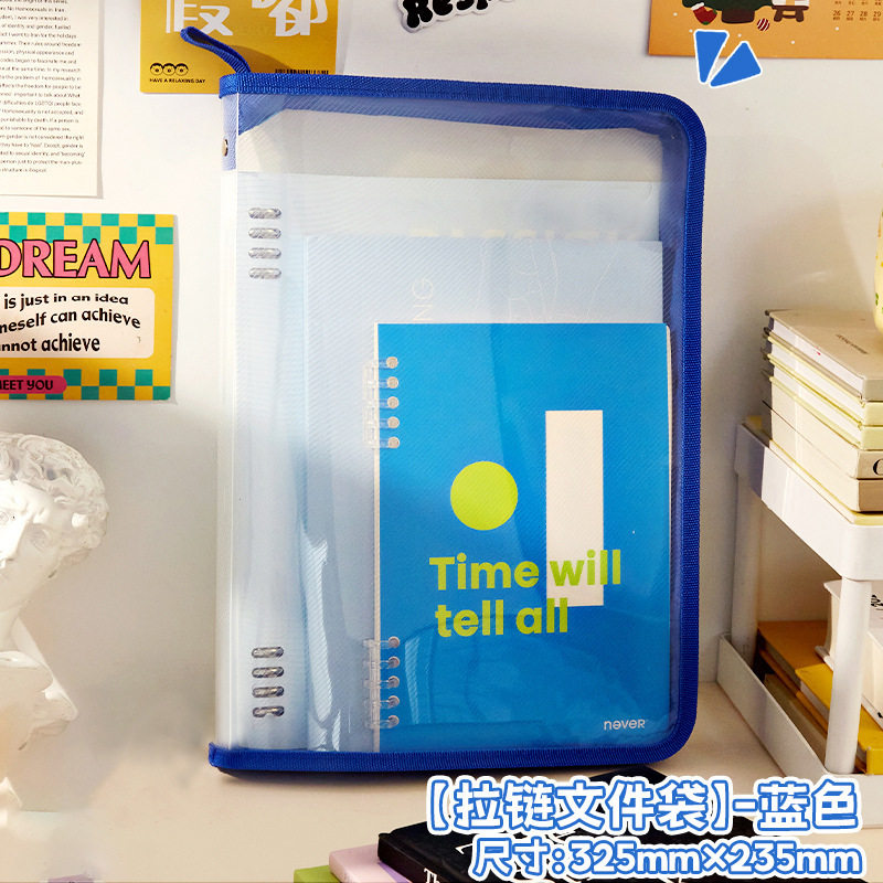 新款多巴胺文件袋大容量大学生手提包A4拉链透明课本资料收纳袋|undefined