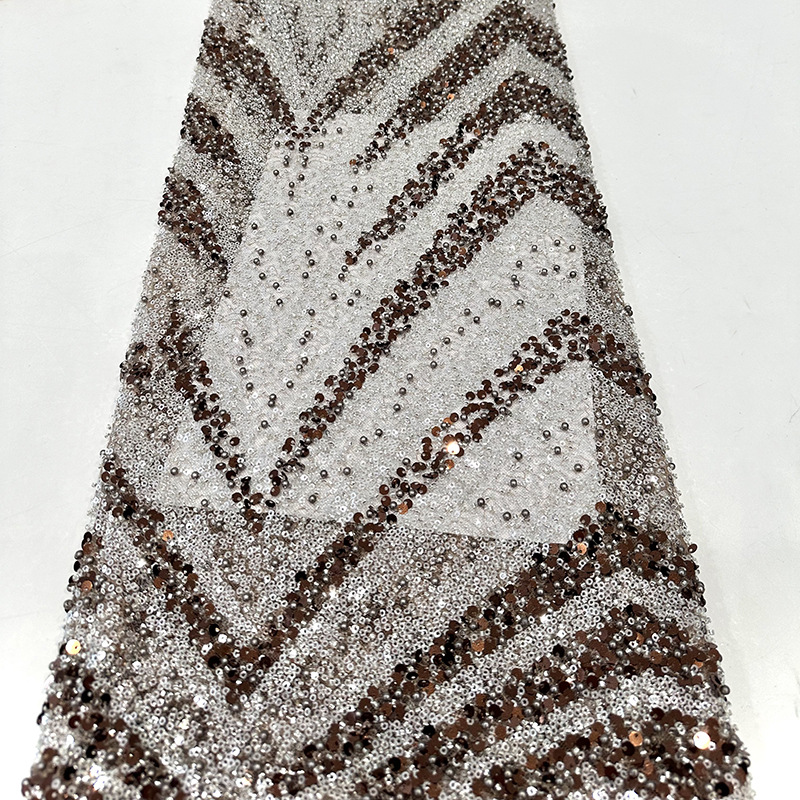 Tejido bordado estriado cuentas sequinado cuentas tubo bordado tela de alta gama vestido de noche vestido de escenario tela bordada image 14