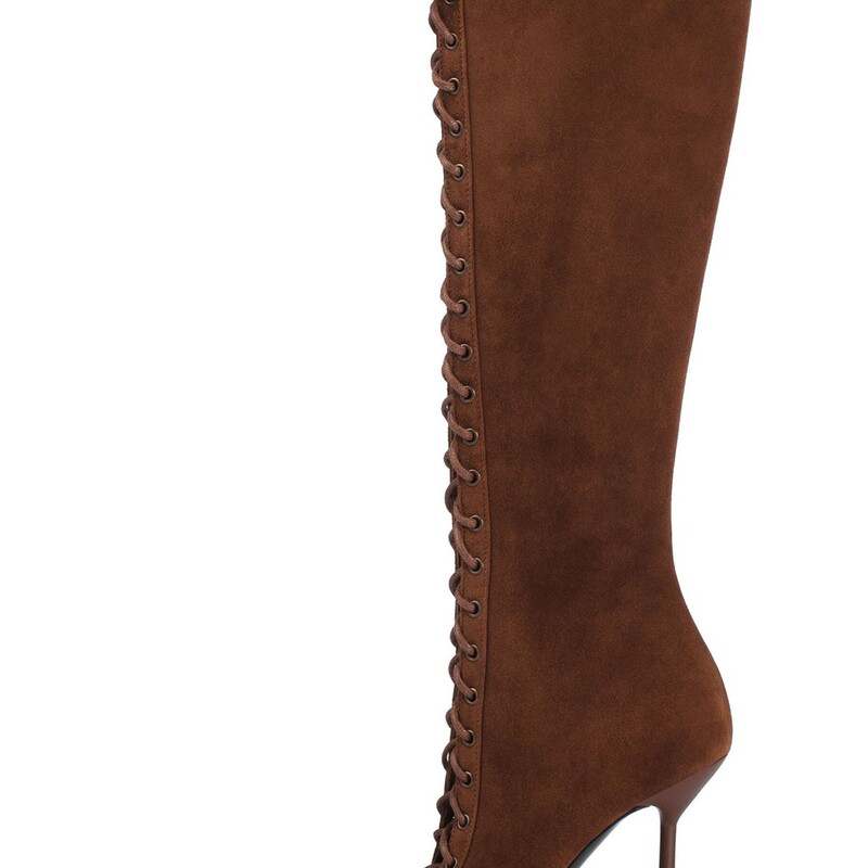 2024 European and American Foreign Trade Pointed Hollow Cross Lace-up Thin Heel Cold Boots plus size Fashion High Boots Women's Knee-high Boots