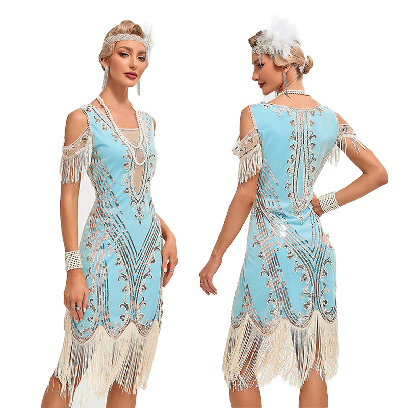 1920s Art Deco Fringe Flapper Dress With Beaded Embroidery, Plus Size Gatsby Party Cocktail Dress For Women_ecoleips.com