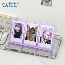新款立体彩色三宫格透明相框摆台 韩式明星小卡3寸照片拍立得相框