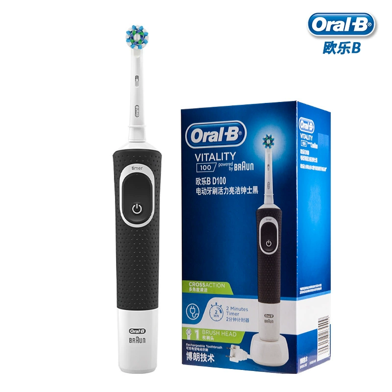 Электрическая зубная щетка ORALB OELE B D100 — индукционная зарядка, маленькая круглая насадка, звуковая ротация, мужская черная