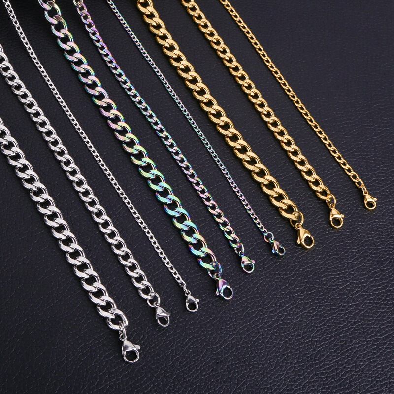 3Mm/4Mm/5Mm/7Mm/9Mm Stainless Steel Nk Cuban Necklace Electroplated Gold Steel Color Geometric Elements