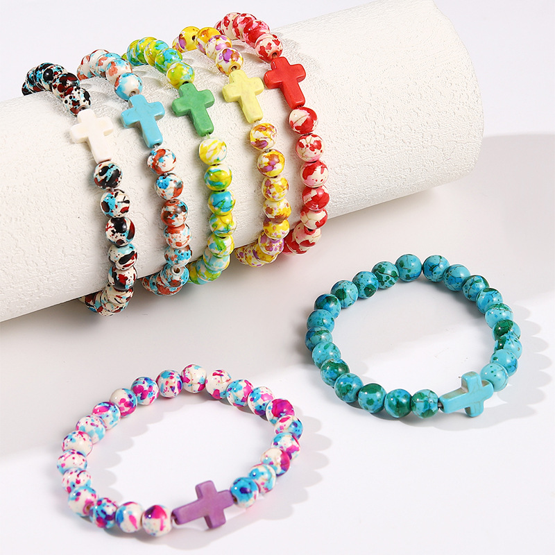 Cross-border explosions bracelet suit cross color imitation turquoise elastic rope bracelet beaded bracelet jewelry wholesale