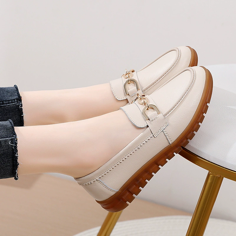 Маленькие кожаные туфли из натуральной мягкой кожи для женщин, сухожильные подошвы, кухонные нескользящие туфли для мам на мягкой подошве, удобная рабочая обувь, не утомляющая ноги на работе.