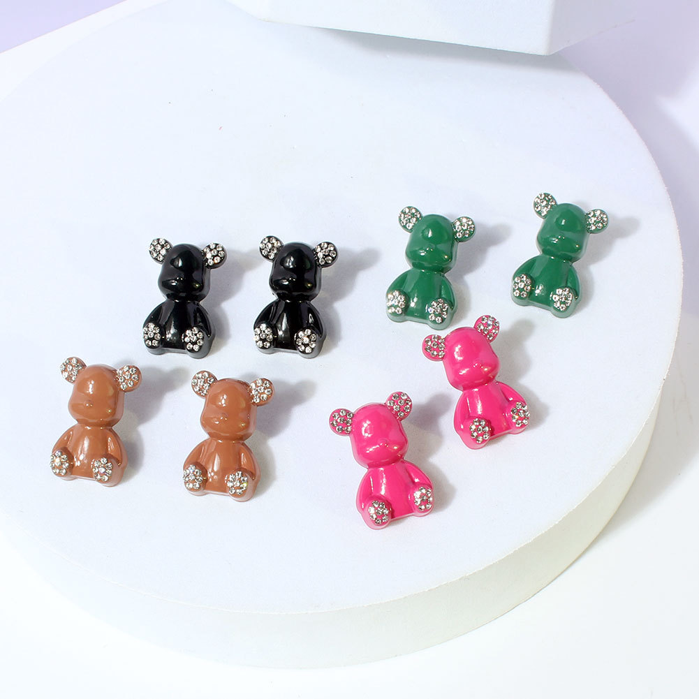 Preciosos Aretes Con Personalidad De Oso Bañados En Cobre Y Tachonados De Diamantes display picture 3