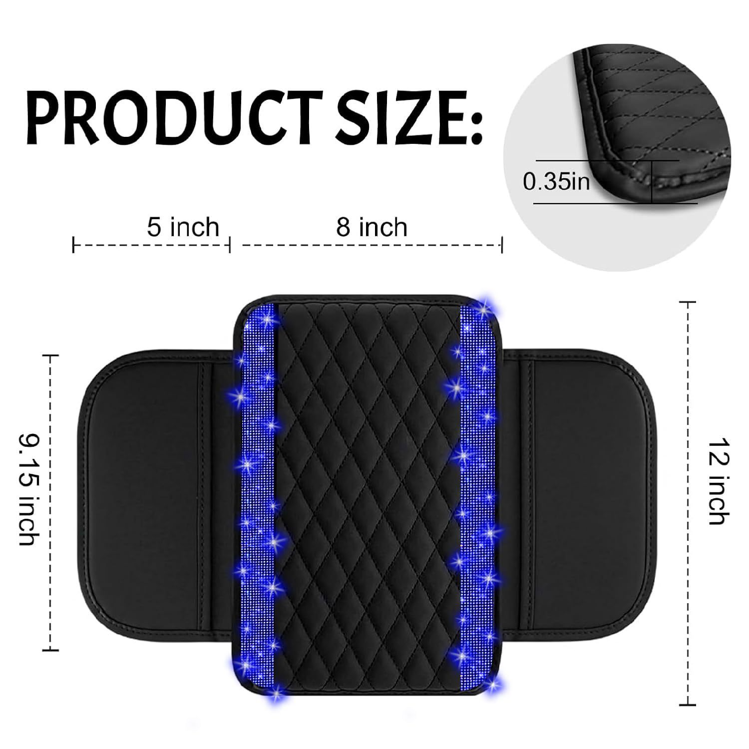 Car Shiny Crystal Armrest Box Mat Center Console Cover Leather Cover Pad Storage Bag Universal Protective Pad Arm Storage