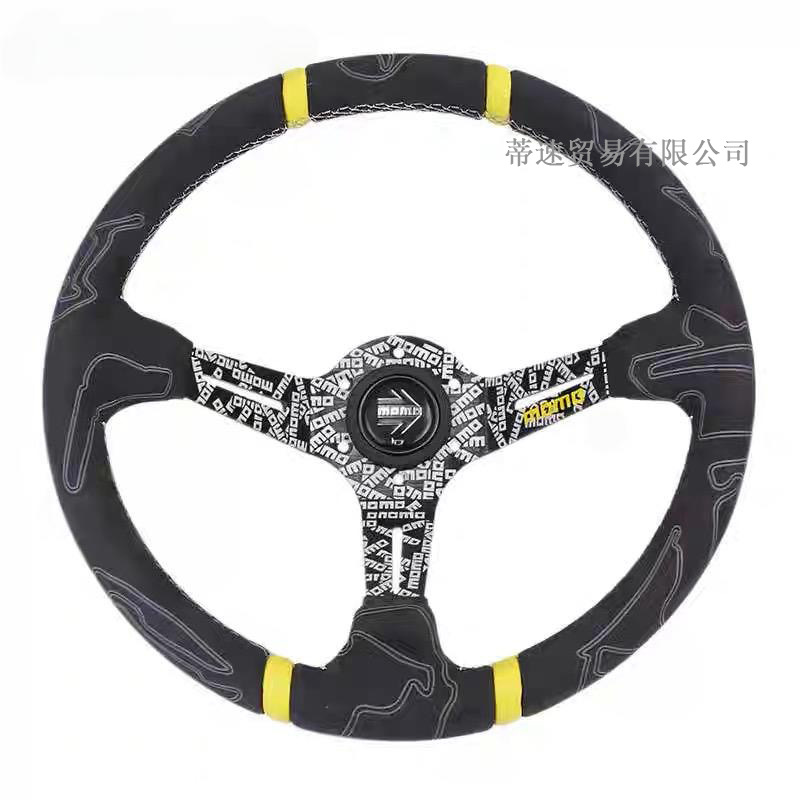 Cross-Border Hot Selling 14inch Deep Concave Graffiti Car Modification Quick-Release Steering Wheel Universal Momo Racing Steering Wheel