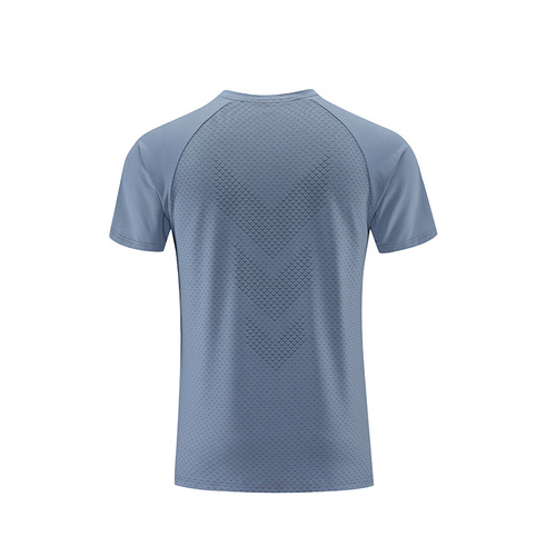 New solid color printed running fitness wear short-sleeved men's T-shirt sweat-absorbent quick-drying round neck reflective strip sports top